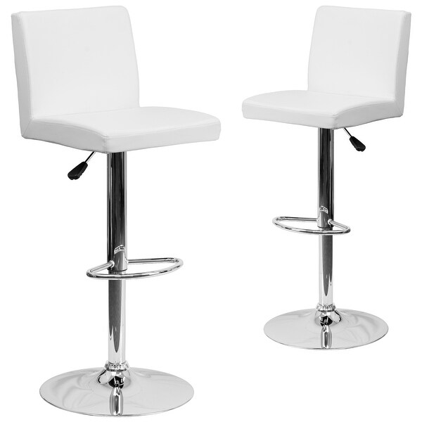 2 Pk. Contemporary Brown Vinyl Adjustable Height Barstool with Panel Back and Chrome Base