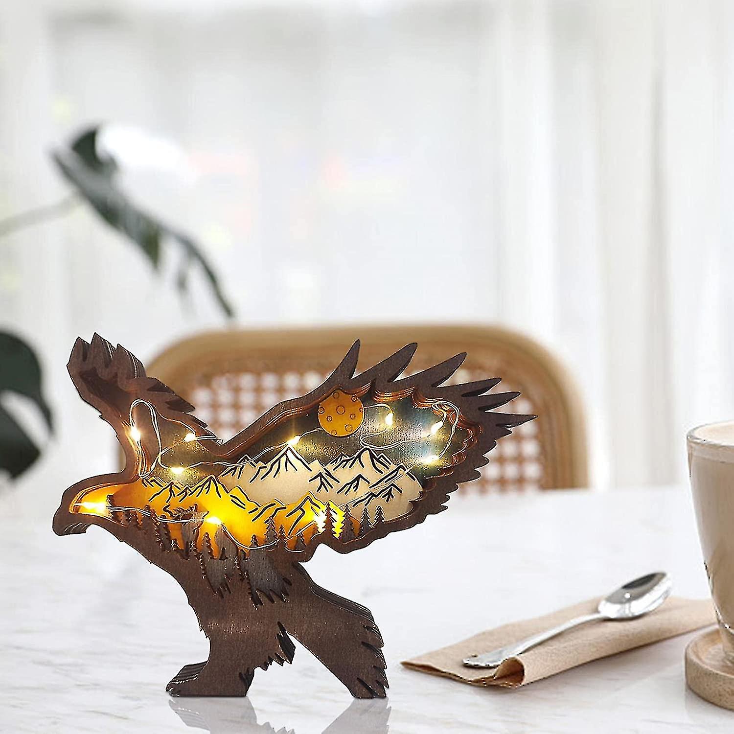 Wooden Christmas Decorative Eagle Figurine With Lights