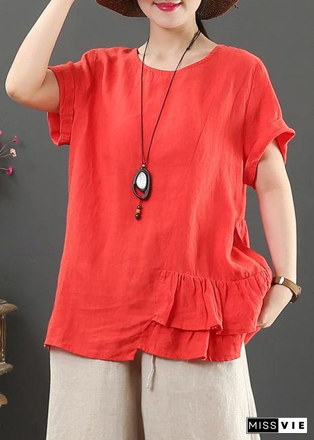 DIY o neck asymmetric linen cotton summer blue loose shirt