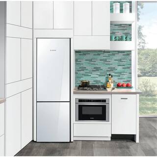 Bosch 800 Series 24 in. 10 cu. ft. Bottom Freezer Refrigerator in White Glass Counter Depth B10CB81NVW