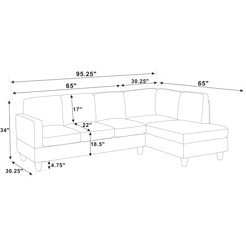 Trent Home Polyester Fabric 95.25 Wide Sofa & Chaise in Dark Gray