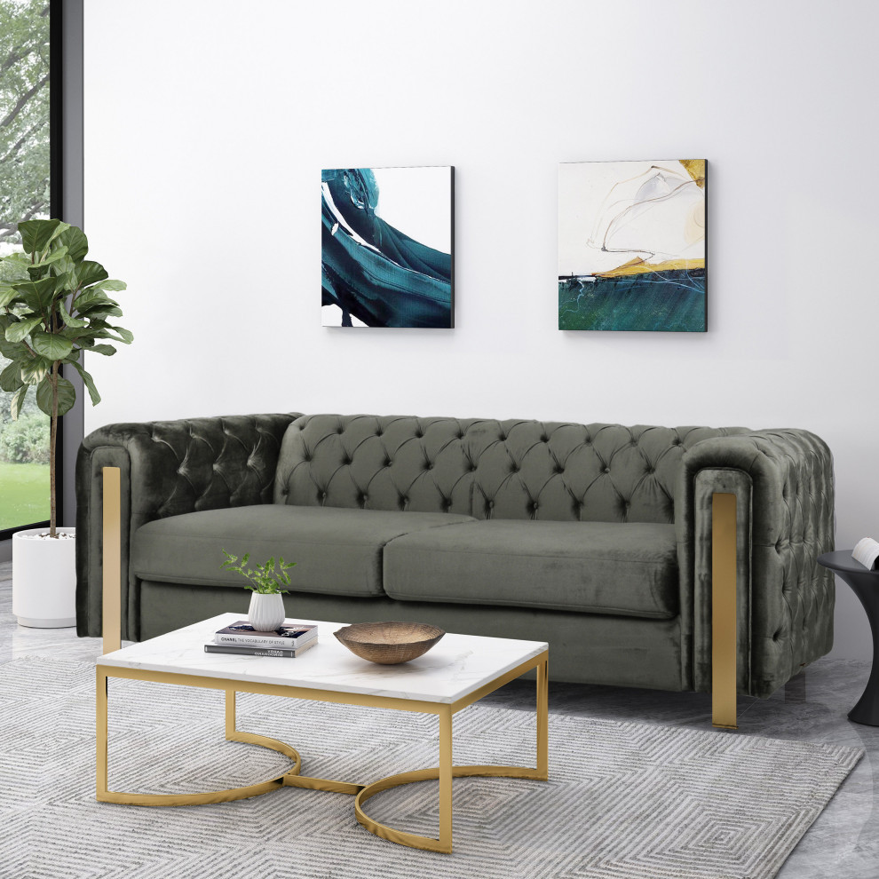 Giovanna Modern Glam Tufted Velvet 3 Seater Sofa   Contemporary   Sofas   by GDFStudio  Houzz