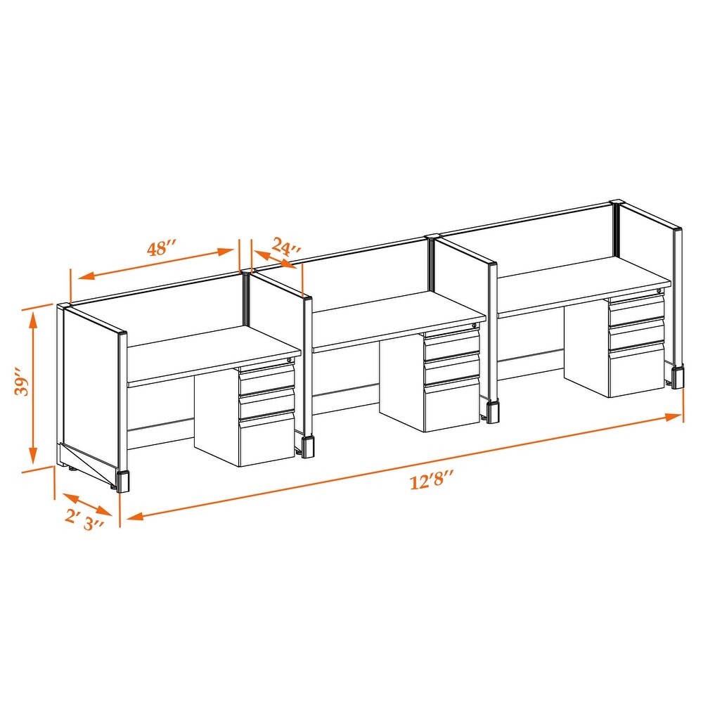 Small Office Cubicles 39H 3pack Inline Unpowered