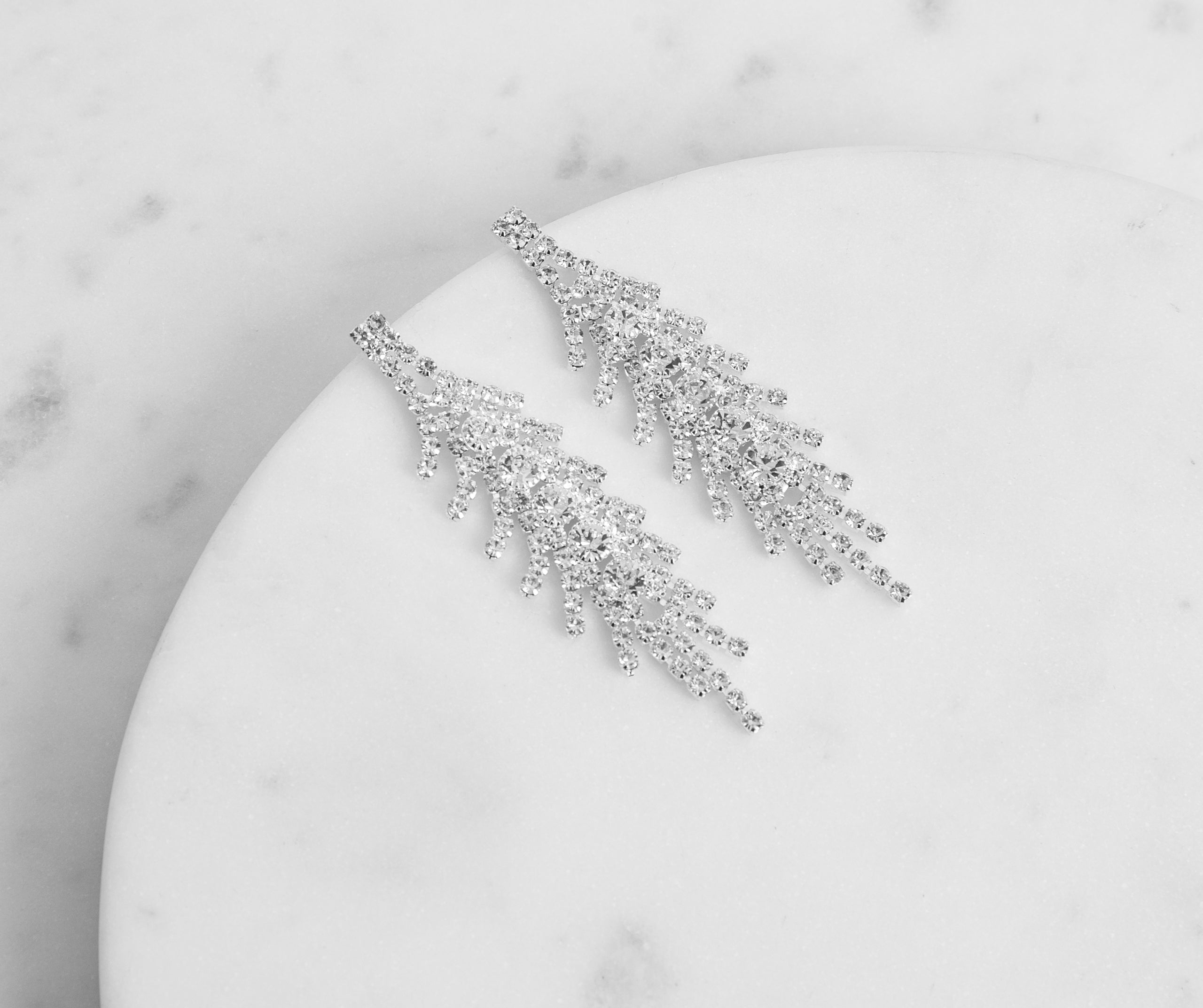 Rhinestone Leaf Duster Earrings