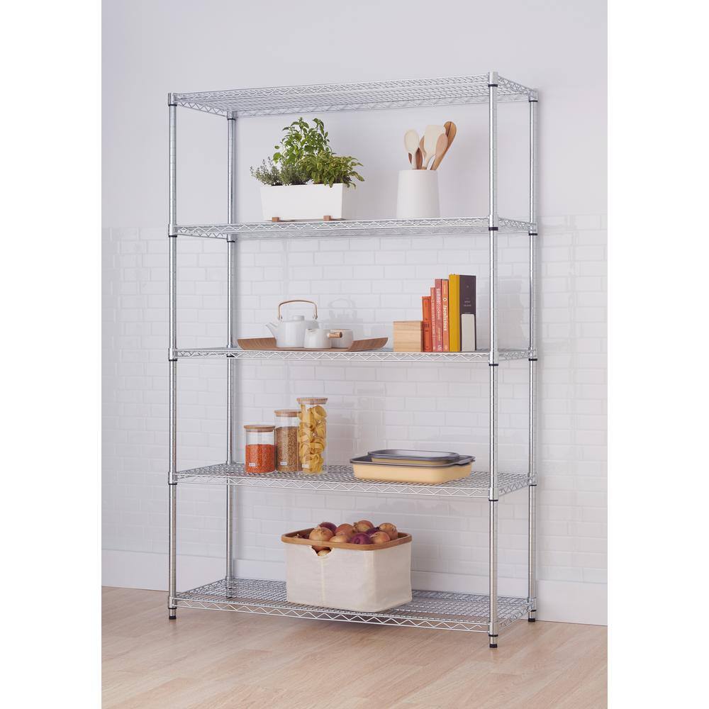 Trinity Chrome 5-Tier Steel Wire Shelving Unit (48 in. W x 72 in. H x 18 in. D) TBFZ-0910