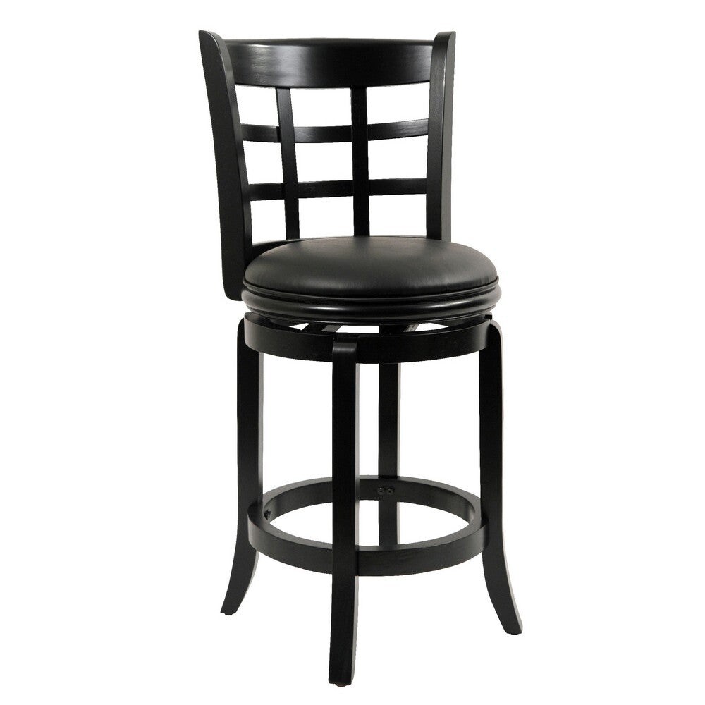 Sabi 24 inch Swivel Counter Stool， Solid Wood， Faux Leather Black