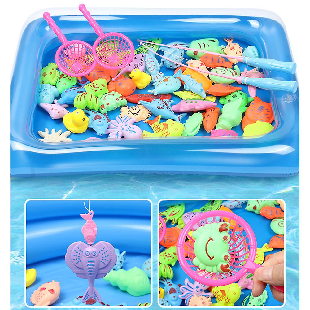 52 Piece Set Double Layer Round Pool Magnetic Fishing Toy With 2 Storage Basket Outdoor Fishing Toy Summer Swimming Pool Baby Playing In Water Toys Fo