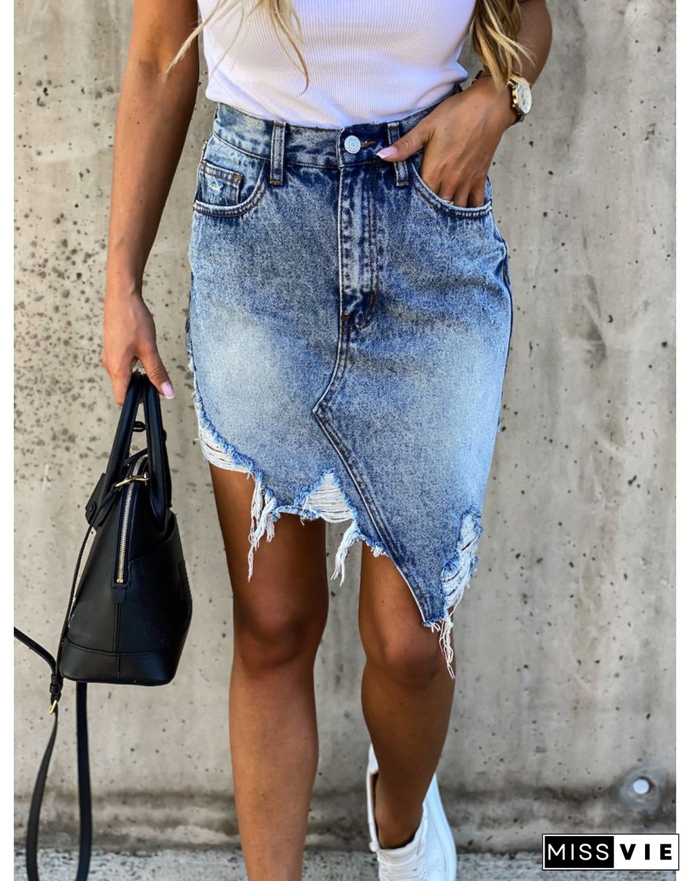 Hip Wrapped Denim Half Body Skirt