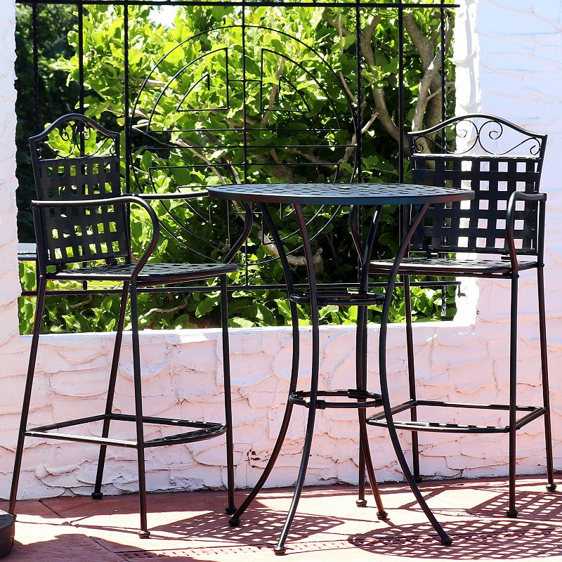 Sunnydaze Scrolling Wrought Iron Patio Bar-Height Table and Chairs - Black