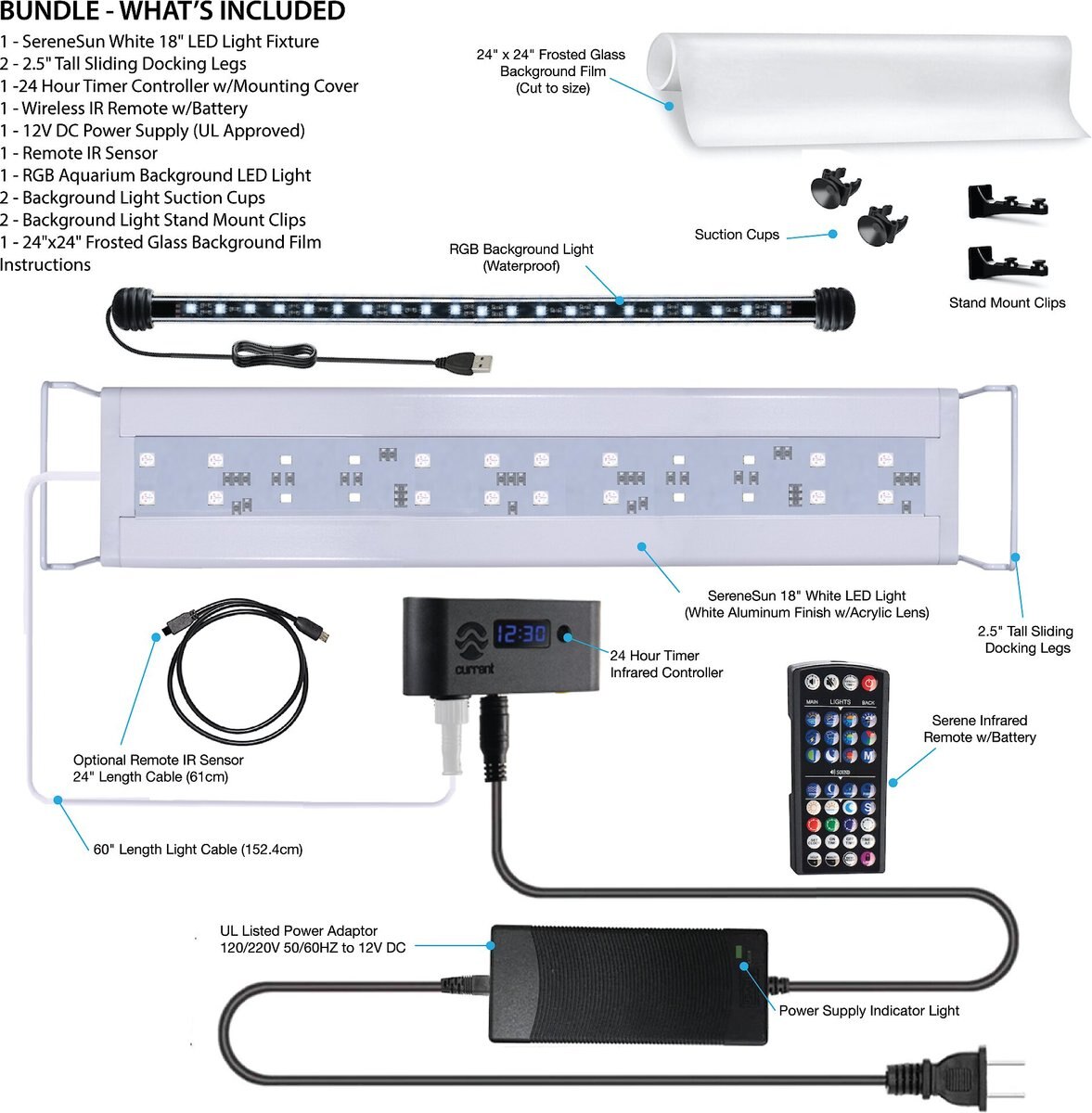 Current USA SereneSun Freshwater Wireless 24-HR Control White LED Aquarium Light