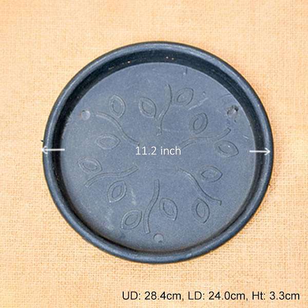 11.2 inch (28 cm) Round Plastic Plate for 12 inch (30 cm) Grower Pots (Black) (set of 3)