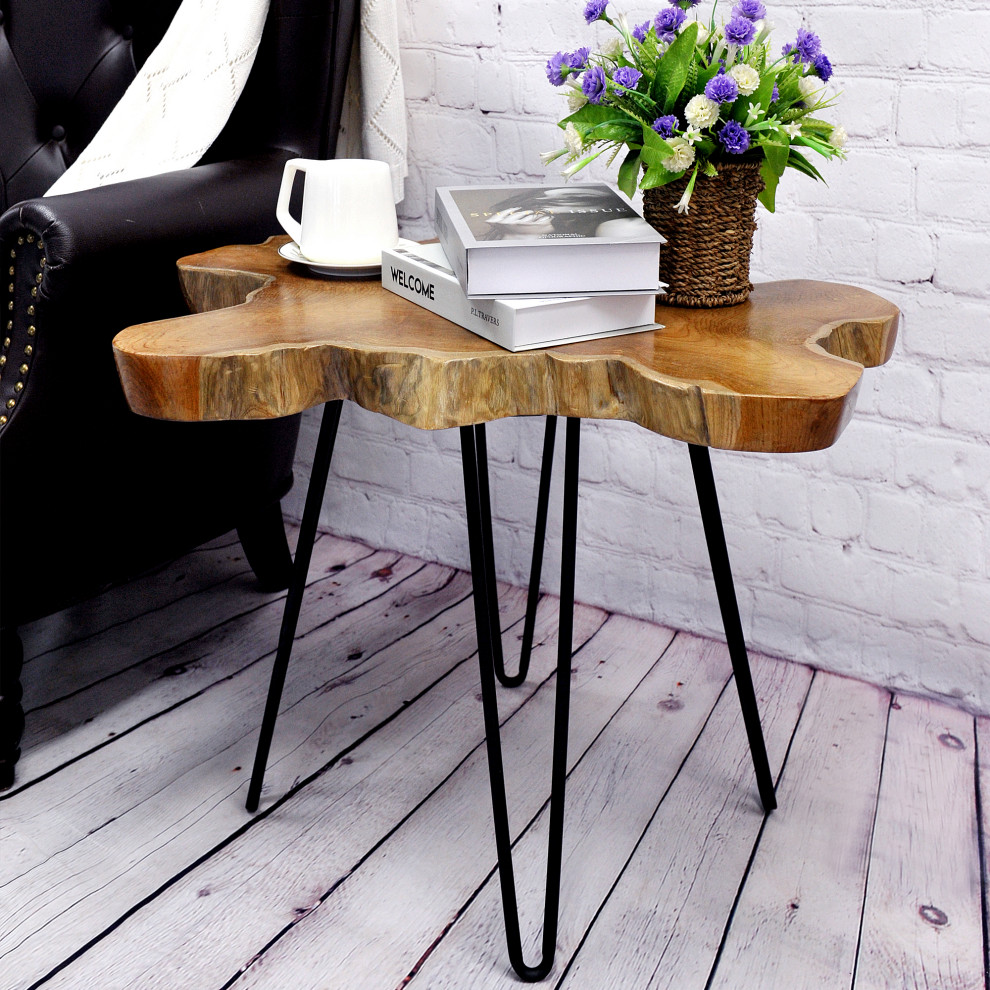 Natural Teak Live Edge Coffee Table with Hairpin Legs   Rustic   Coffee Tables   by BNF Home  Houzz