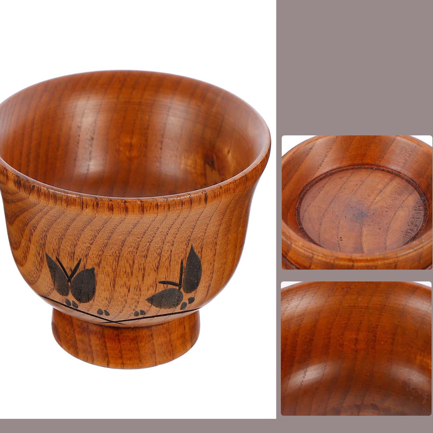 Wooden Dessert Salad Pasta Soup Bowl Butterfly Printed Footed Serving Bowl Natural Wood Rice Bowls Japanese Ramen Bowl for Noodles Fruiit Tea Snacks