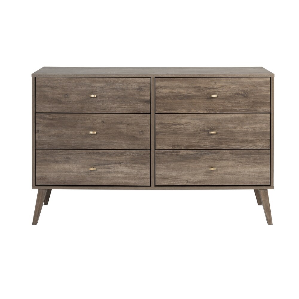 Prepac Milo Mid Century Modern 6 Drawer Double Dresser for Bedroom  Chest of Drawers  Contemporary Bedroom Furniture