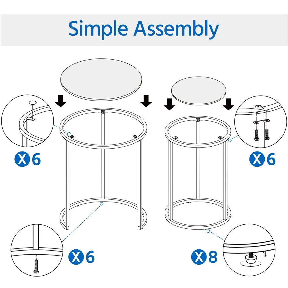 Yaheetech Round Nesting End Table Set with Glass Top for Small Space