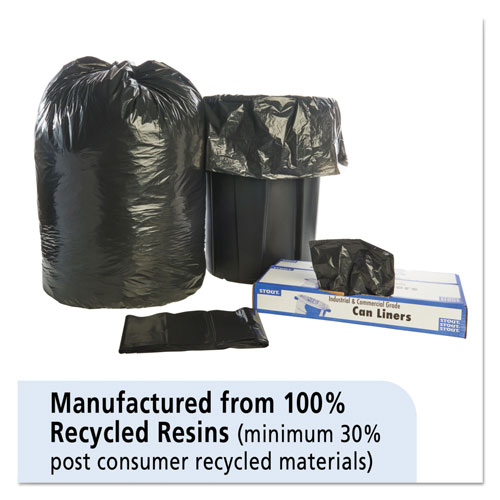 Stout Total Recycled Content Plastic Trash Bags | 65 gal， 1.5 mil， 50