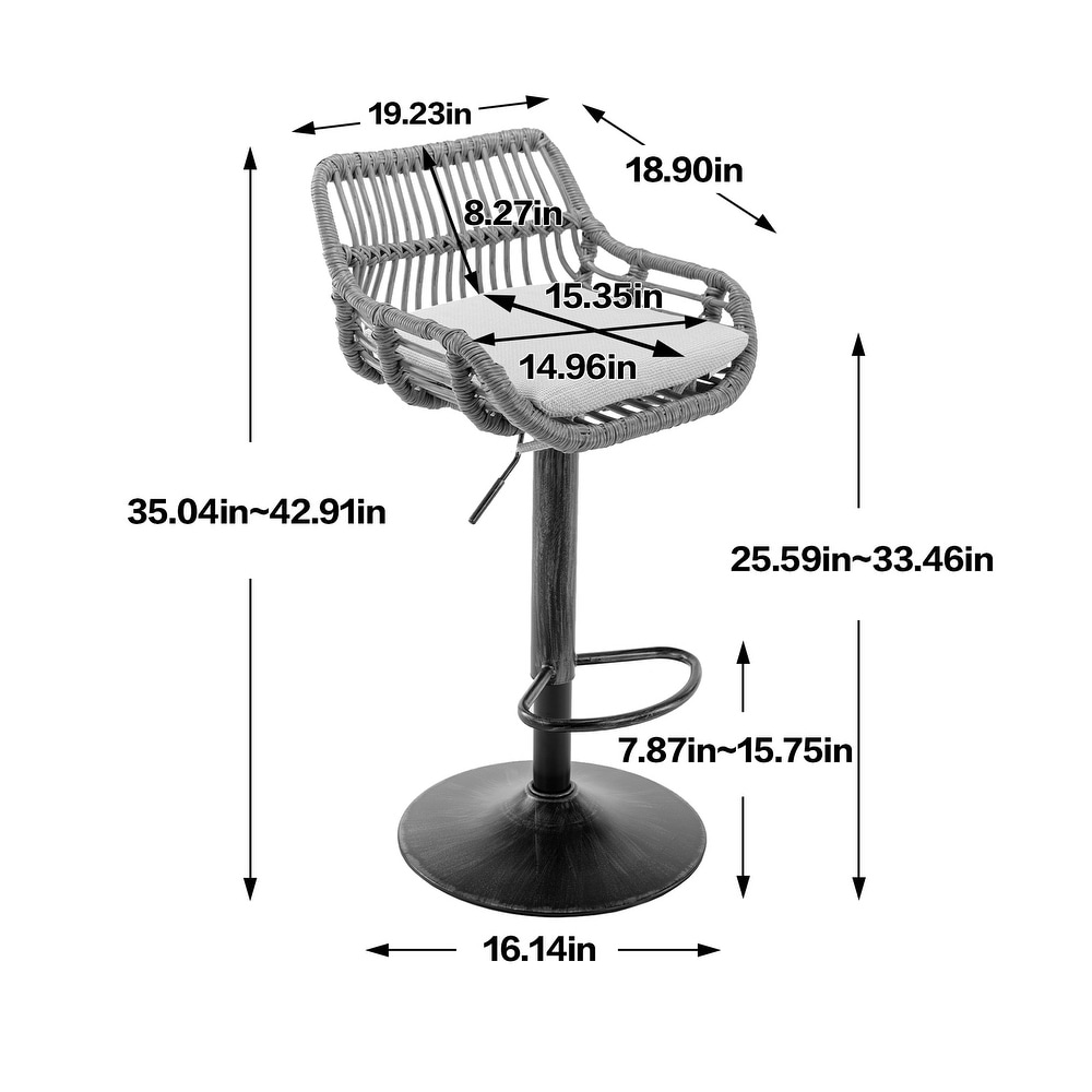 2pcs Swivel Bar Stools Adjustable Counter Height Chairs with Rattan Back and Footrest for Kitchen Island Dining Chair  Blue