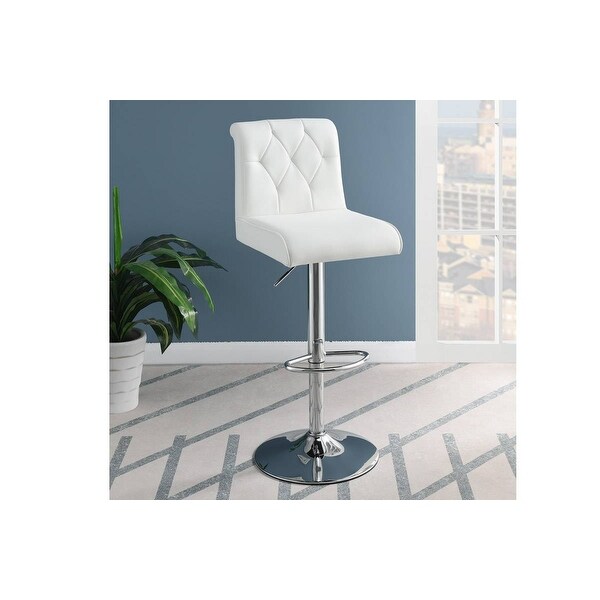 Modern Stylish Adjustable Bar Stools Gas Lift Chair Faux Leather Tufted Chrome Base Set of 2 Chairs with Metal Frame for Bar