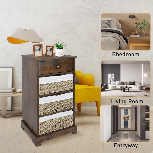 Dresser with Drawers， Wood Frame Storage Dresser， Storage Cabinet with Removable Drawers， Organizer Dresser for Bedroom - - 37668618