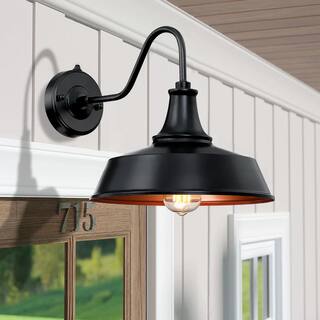 TRUE FINE Grantham 1-Light 12 in. Black Dusk to Dawn Outdoor Barn Light Wall Sconce TD130011OT