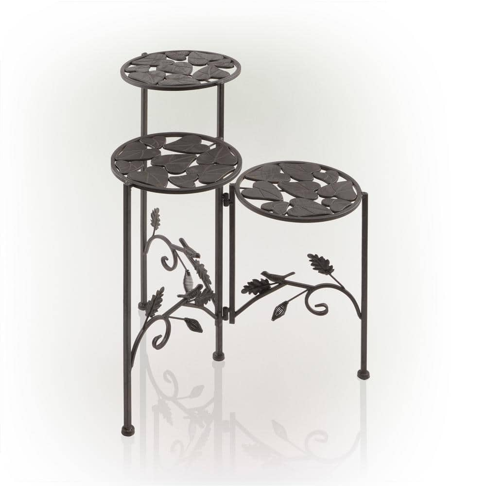 Alpine Corporation 23 in. Tall Outdoor Metal Rustic 3-Tier Garden Plant Stand BVK110