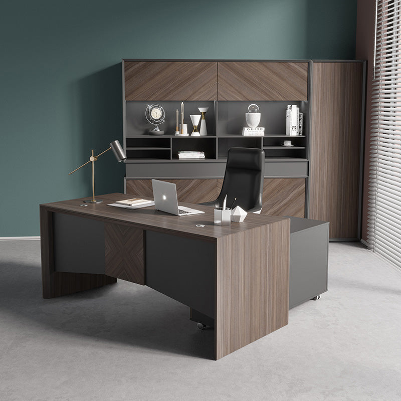 MONTE Executive Desk with Reversible Mobile Return 180cm - Hazelnut & Grey