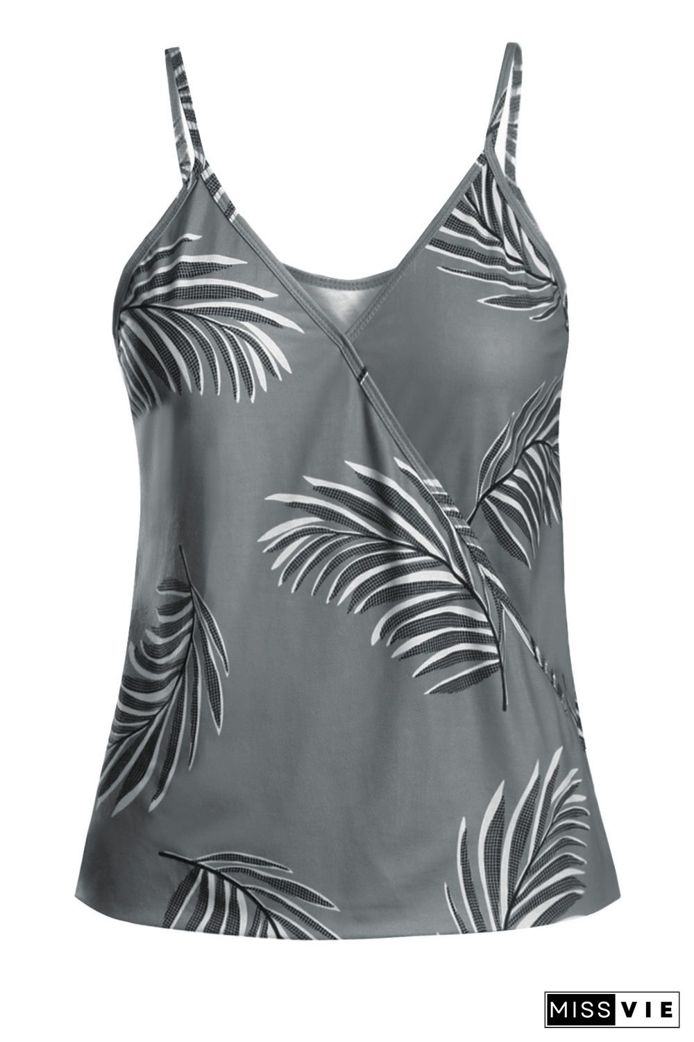 Gray Tropical Plant Print Tank Top