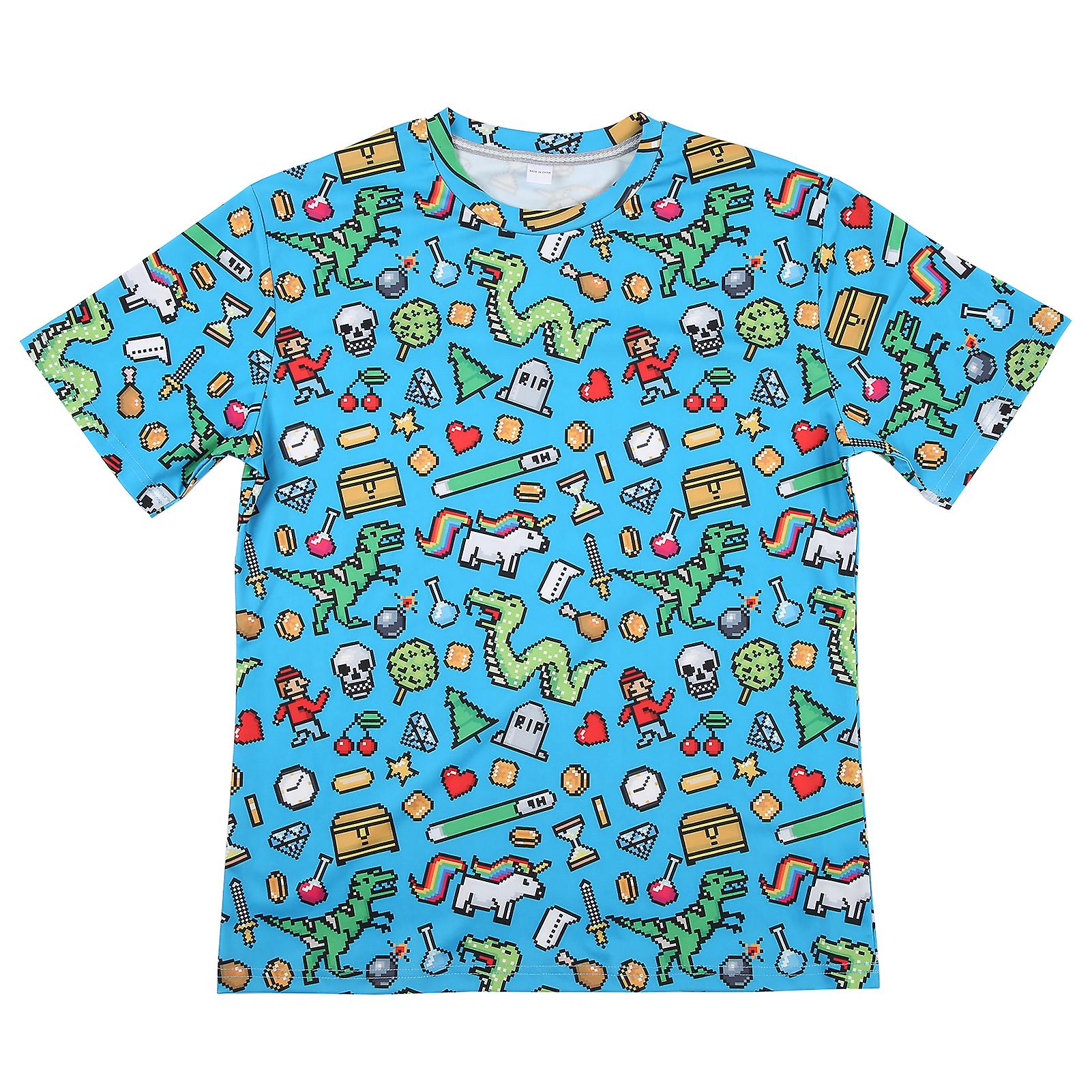 Dinosaur Print Pattern Tshirt Summer Men Round Neck Short Sleeve Fashionable T Shirtdx010005 Xxl