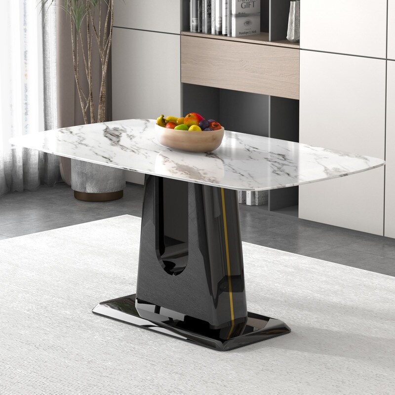 Modern imitation marble tabletop Dining table with MDF U shaped legs