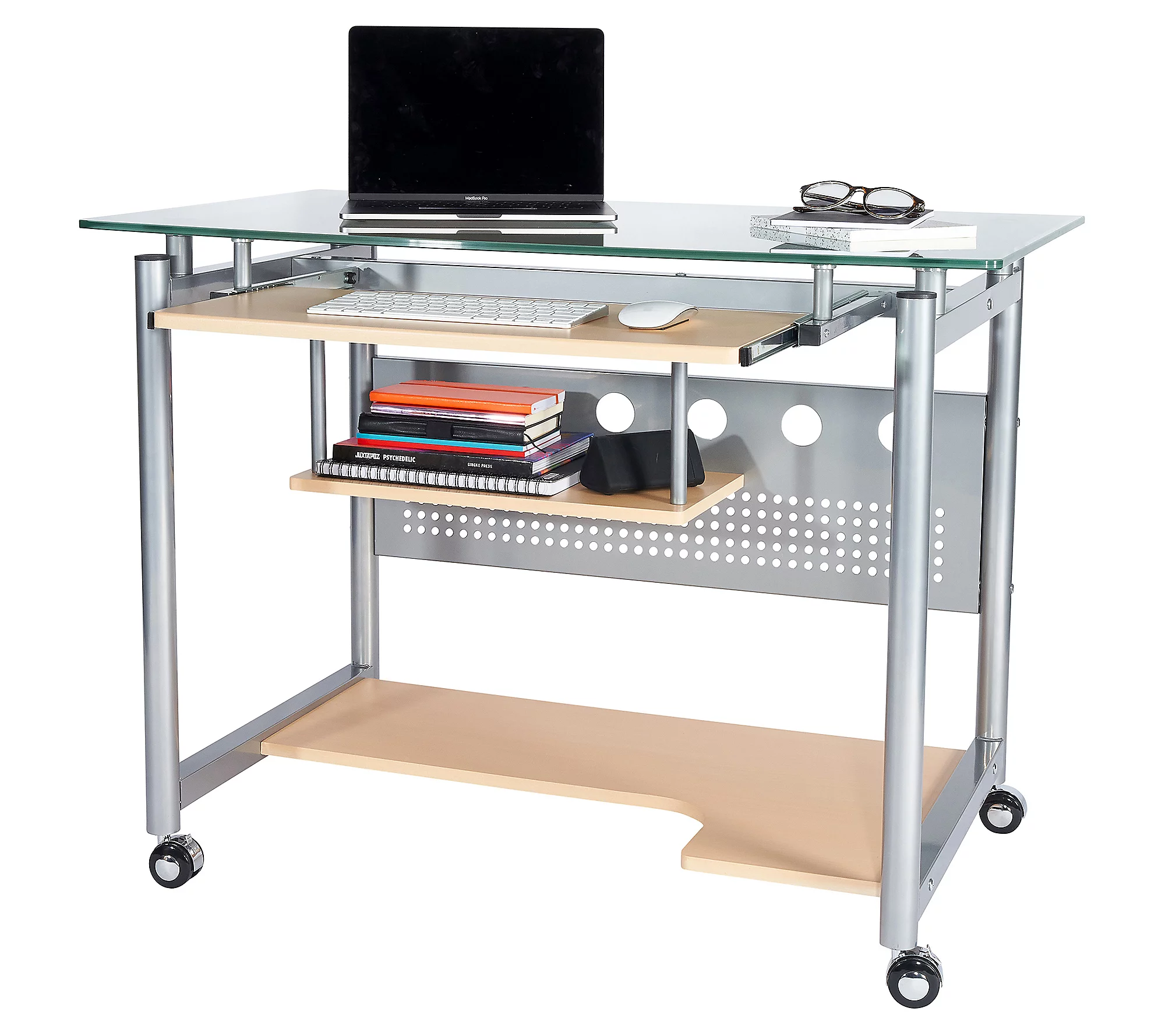 Techni Mobili Rolling Computer Desk W Glass Top Steel Frame