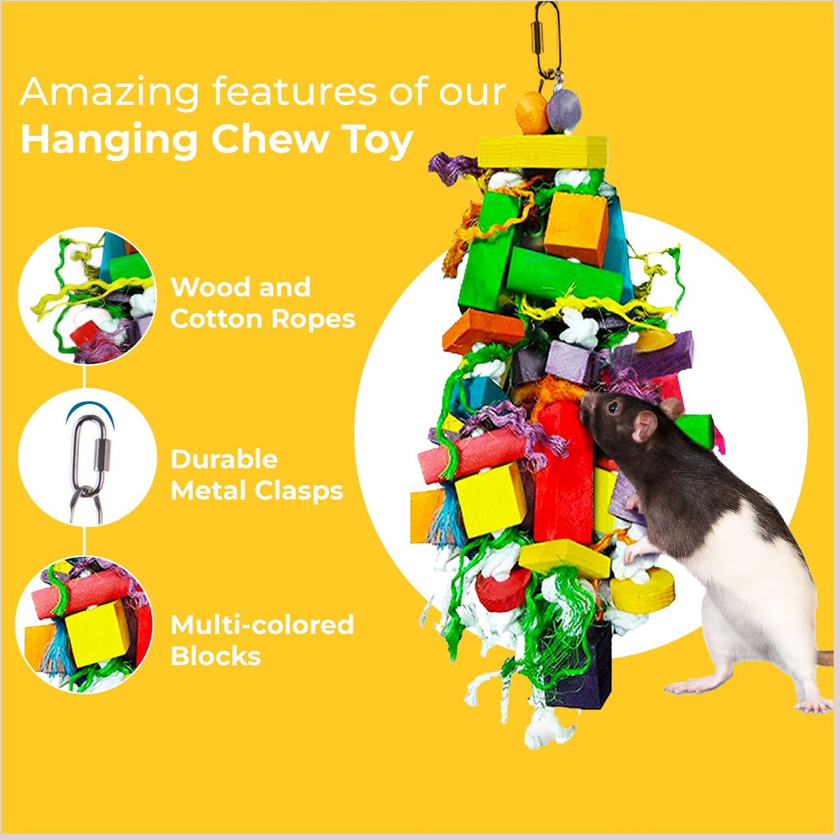 Vila Colorful Hanging Teeth Grinding Rat Guinea-Pig and Small Animal Wooden Chew Blocks， 16-in