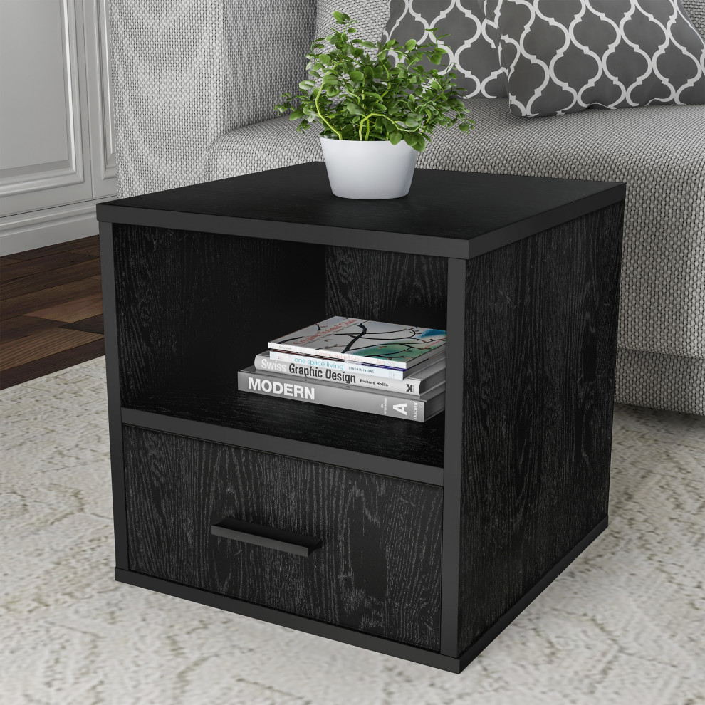 Stackable Cube End Table Contemporary Minimalist Modular Accent With Drawer   Transitional   Side Tables And End Tables   by Trademark Global  Houzz