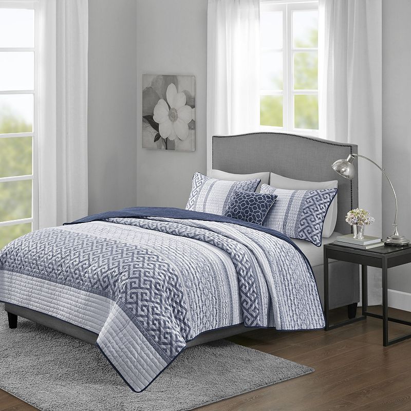 Madison Park Christian 4-piece Jacquard Quilt Set with Shams and Throw Pillow