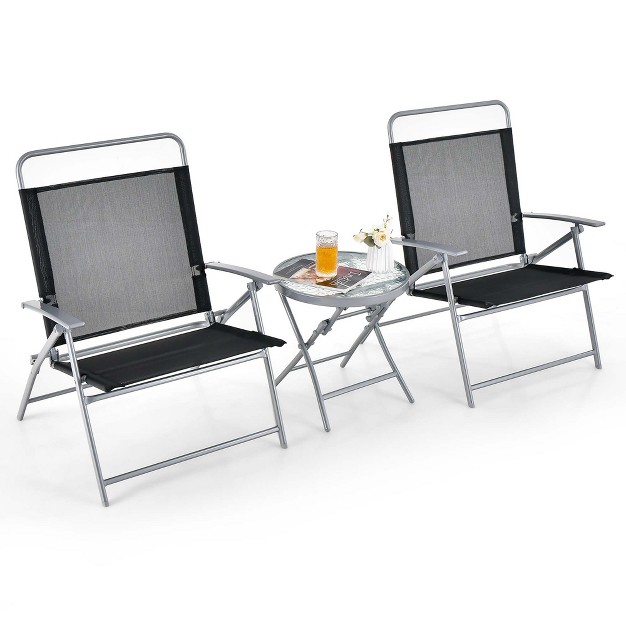 Costway 3pcs Patio Folding Table Chair Set Extra large Seat Metal Frame Portable Outdoor