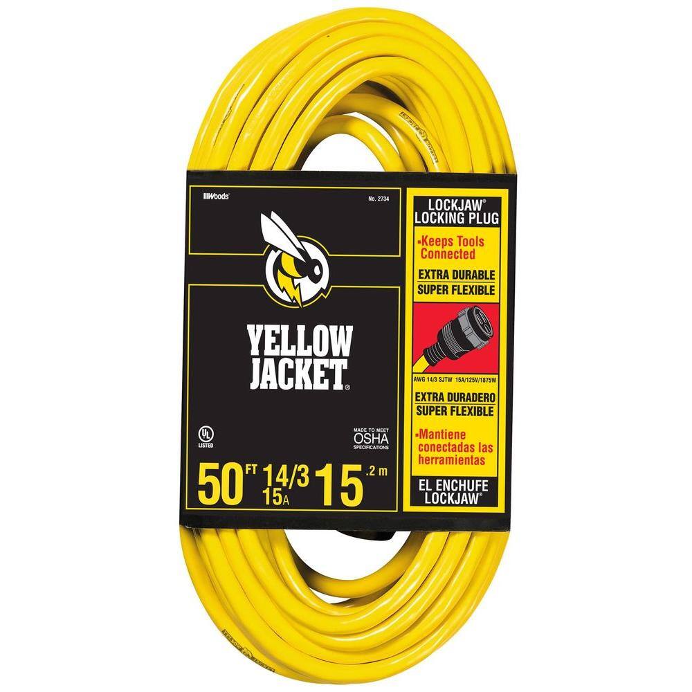 Yellow Jacket 50 ft. 143 SJTW Outdoor Medium-Duty Lock Jaw Extension Cord 2734