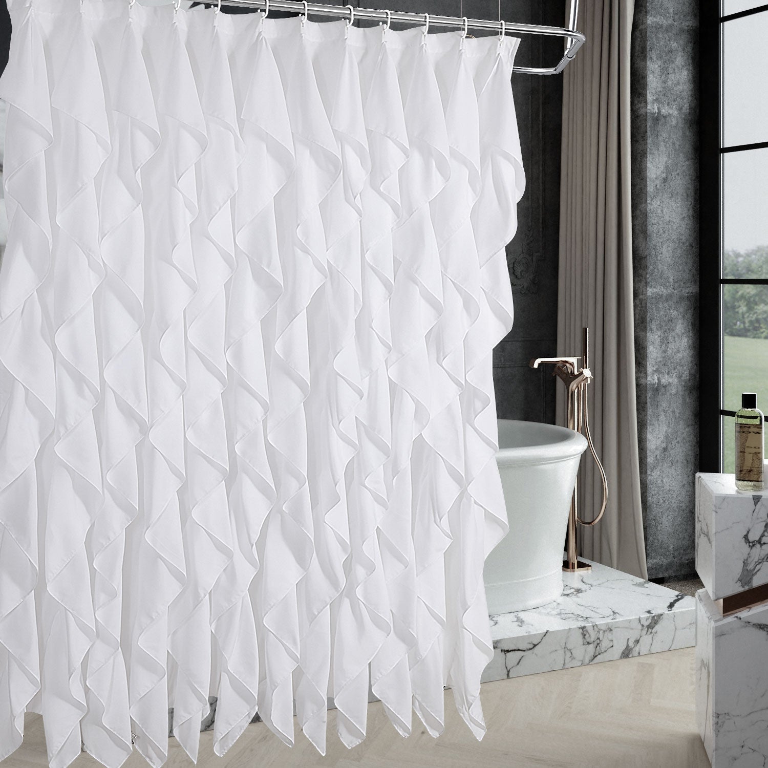 Super Soft Microfiber Shower Curtain Handcrafted Ruffle Bath Curtain 72