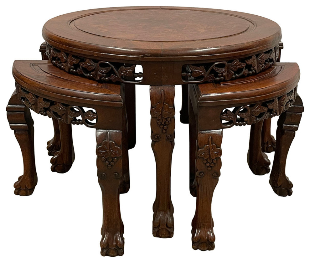 Consigned Antique Chinese Rosewood  Burl Wood Top Coffee Table w/4 Nesting stool   Asian   Coffee Table Sets   by Golden Treasures Antiques and Collectibles Inc  Houzz