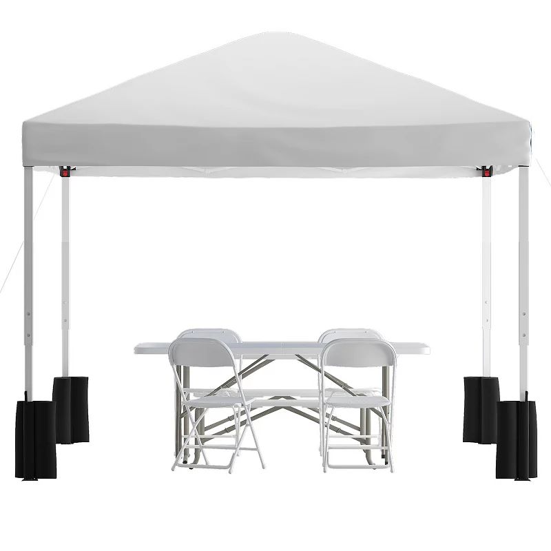 Flash Furniture Otis 10' x 10' Wheeled Pop Up Canopy Tent， 6' Folding Table， and 4 Folding Chairs Set