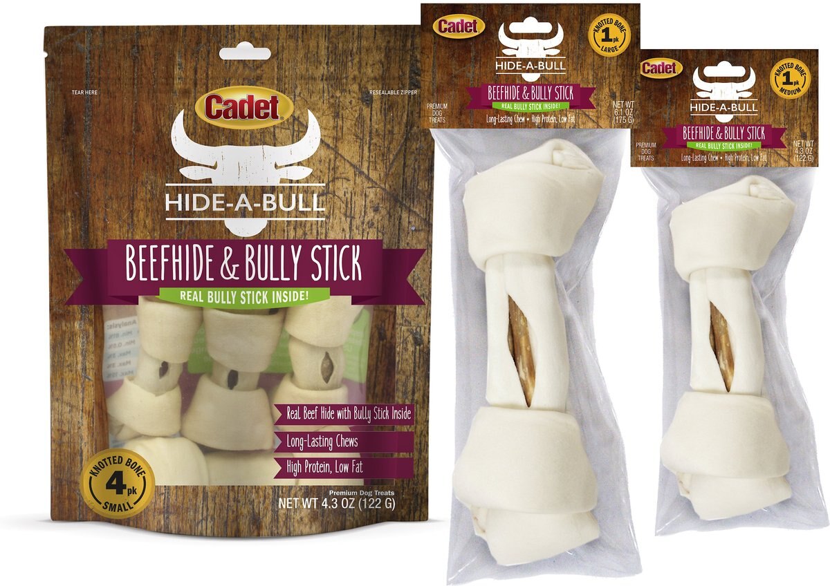 Cadet Hide-a-Bull Rawhide and Bull Stick Dog Bone， 6-7 in， Medium