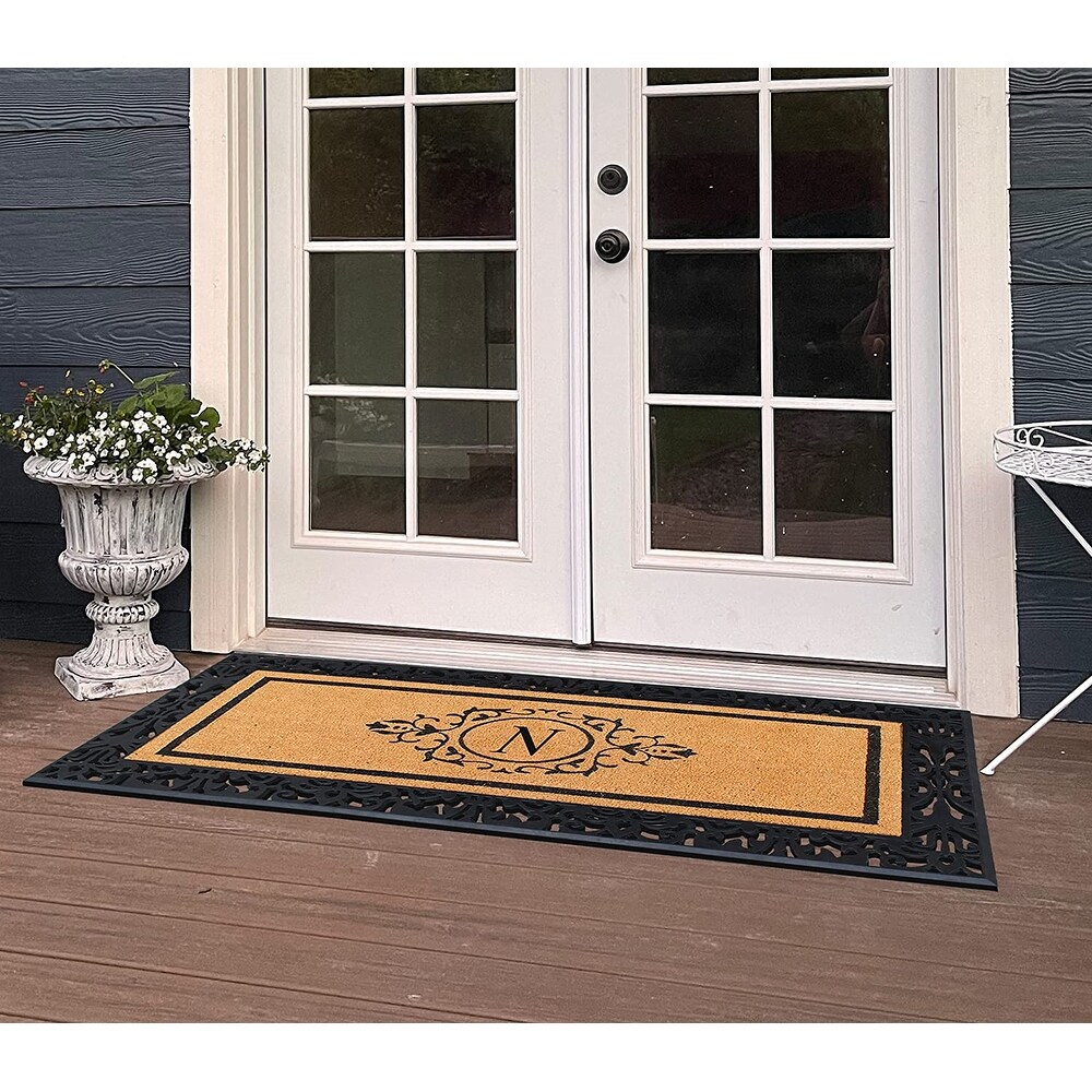 A1HC Natural Coir Monogrammed Door Mat for Front Door  Heavy Duty Welcome Doormat   30\