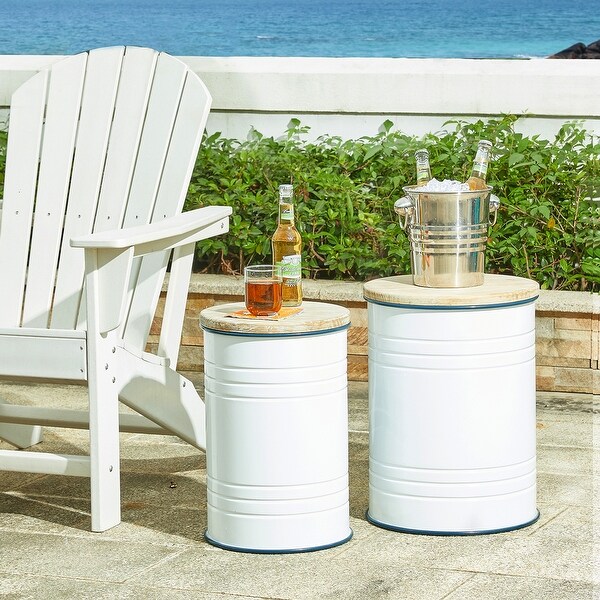 Set of 2 Indoor or Outdoor Farmhouse Enameled Storage Side Tables