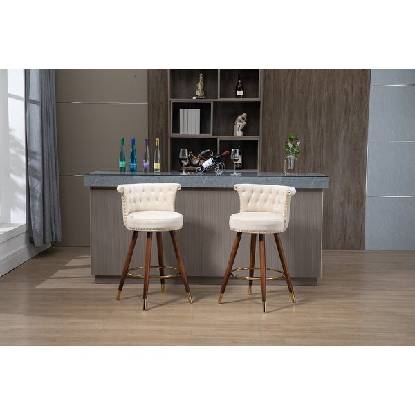 Modern Swivel Bar Stools Set of 2， Upholstered Counter Height Barstool Bar Chairs with Backrest and Footrest