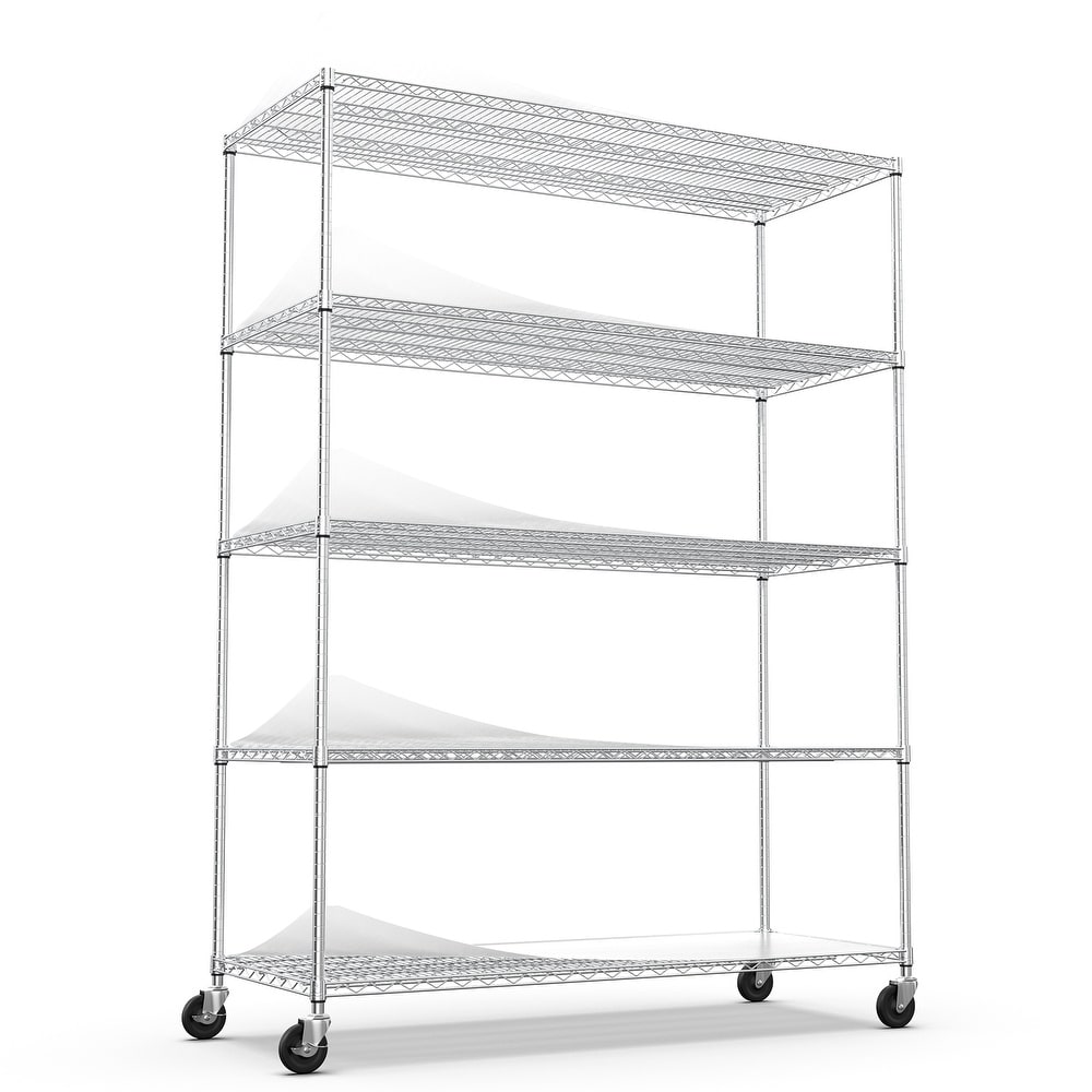 5 Tier 7500lbs Heavy Duty Adjustable Storage Rack Metal Shelf Wire Shelving Unit with Wheels   Shelf Liners 82\