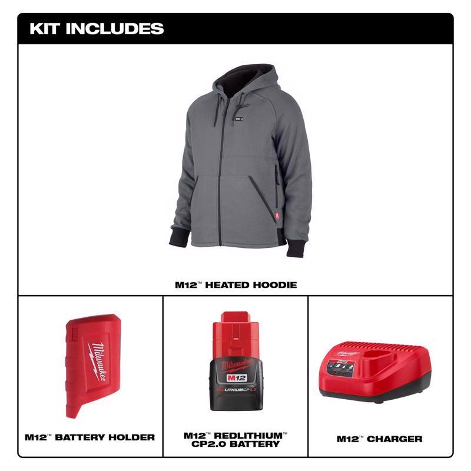 MW M12 S Long Sleeve Men\u0027s Full-Zip Heated Hoodie Kit Gray