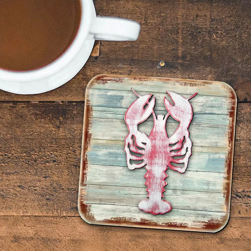 Lobster Coastal Wooden Cork Coasters Gift Set of 4 by Nature Wonders