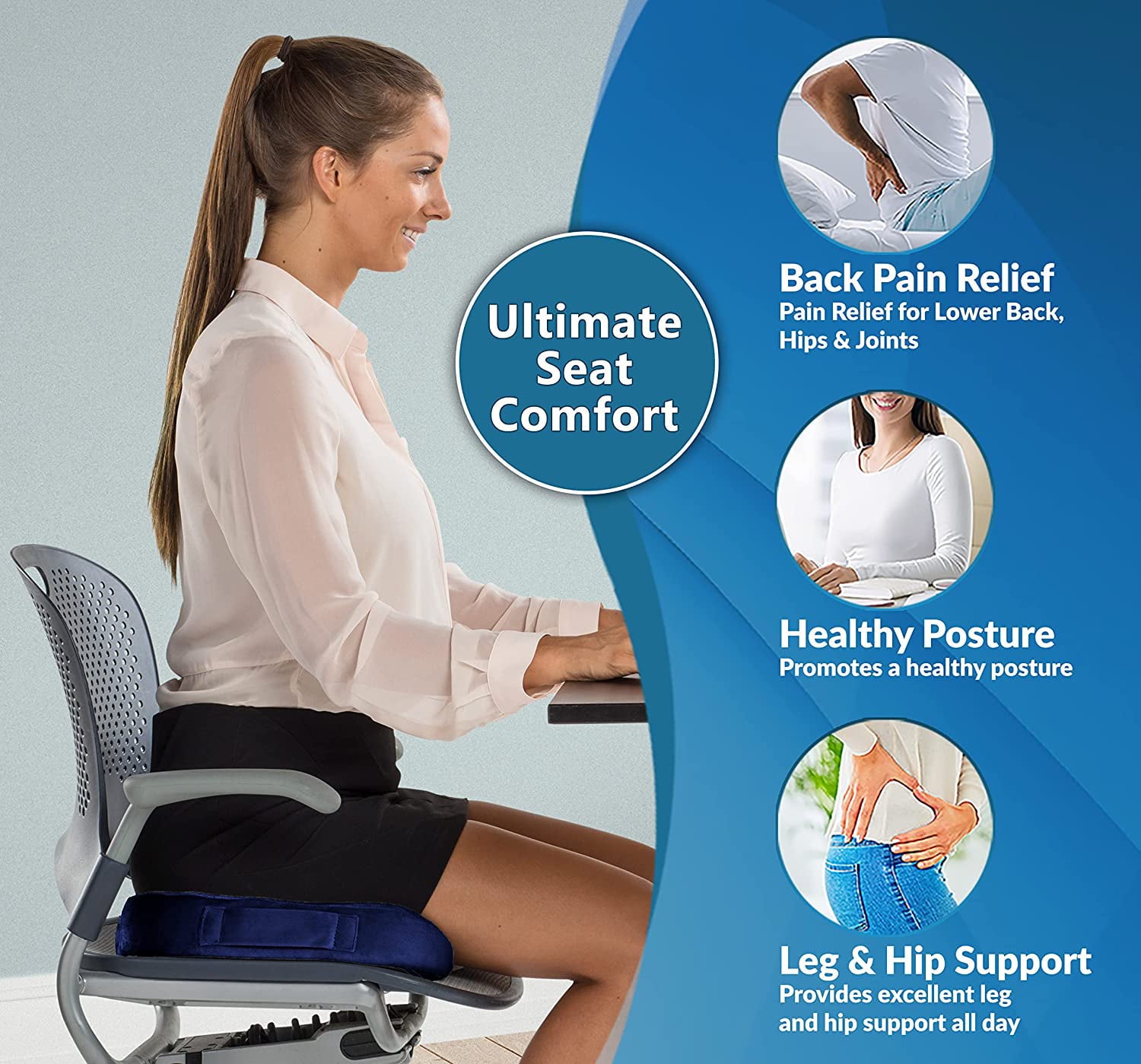 Gel Enhanced Seat Cushion - Non-Slip Orthopedic Gel and Memory Foam Cushion For Tailbone Pain - Office Chair Car Seat Cushion - Sciatica and Back Pain Relief (Black)