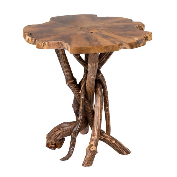 Natural Teak Top Accent Table with Root Base