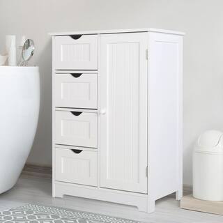 VEIKOUS 23.6 in. W x 11.8 in. D x 31.6 in. H Freestanding Linen Cabinet with Drawers and Shelves in White HP0904-01WH-1