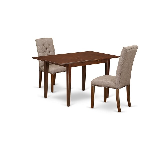 3Pc Dining Room Set - a Dining Table - 2 Parsons Chairs Upholstered with Linen Fabric - Mahogany Finish ( Fabric Color Options)