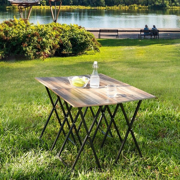 Set of 4 Industrial TV Trays，Folding TV/Snack Tray Table Set